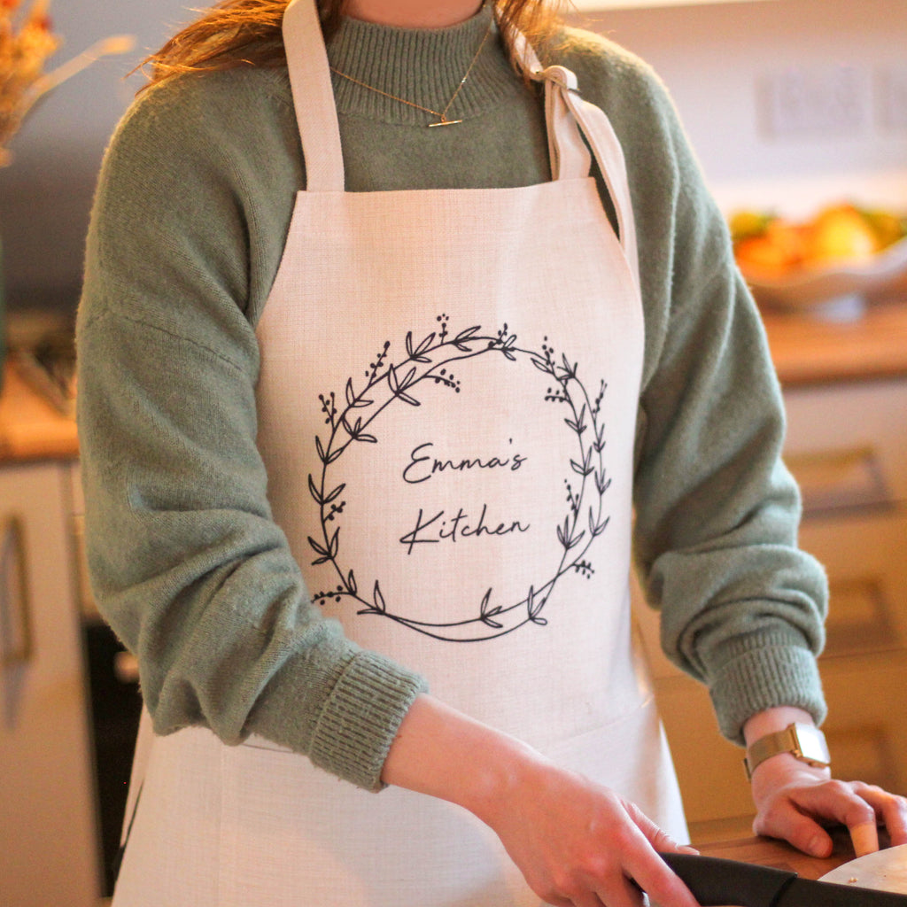 Personalised Floral Wreath Apron For The Kitchen