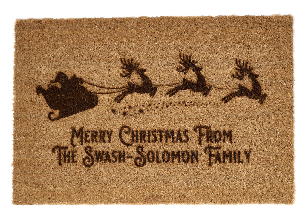 Personalised Santa's Sleigh Family Door Mat for Christmas