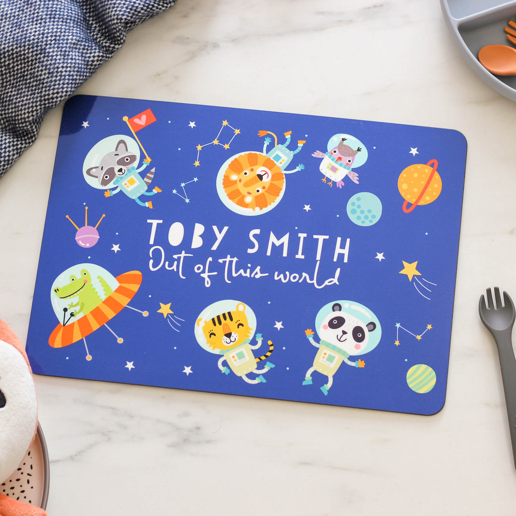 Personalised Kids Animals In Space Table Place Mat