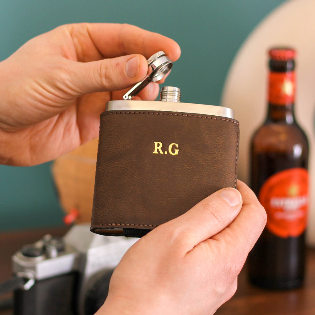 Personalised Foiled Leather Hip Flask Birthday Gift